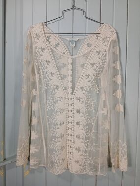 Sundance Embroidered Sheer Cream Top